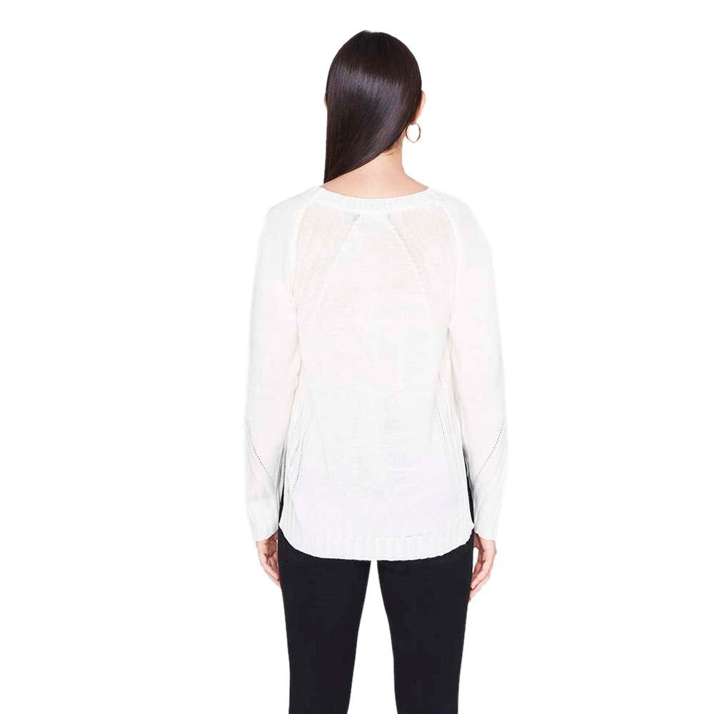 Womens Round Neck Straight Fit Stripe Embroidered Knitted Top - Image 2