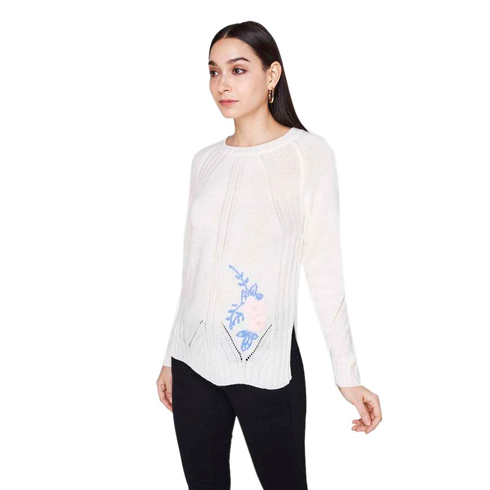 Womens Round Neck Straight Fit Stripe Embroidered Knitted Top - Image 3