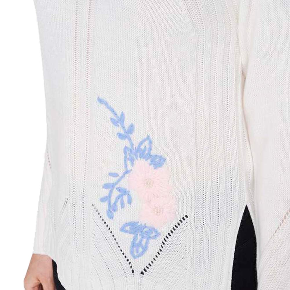 Womens Round Neck Straight Fit Stripe Embroidered Knitted Top - Image 5