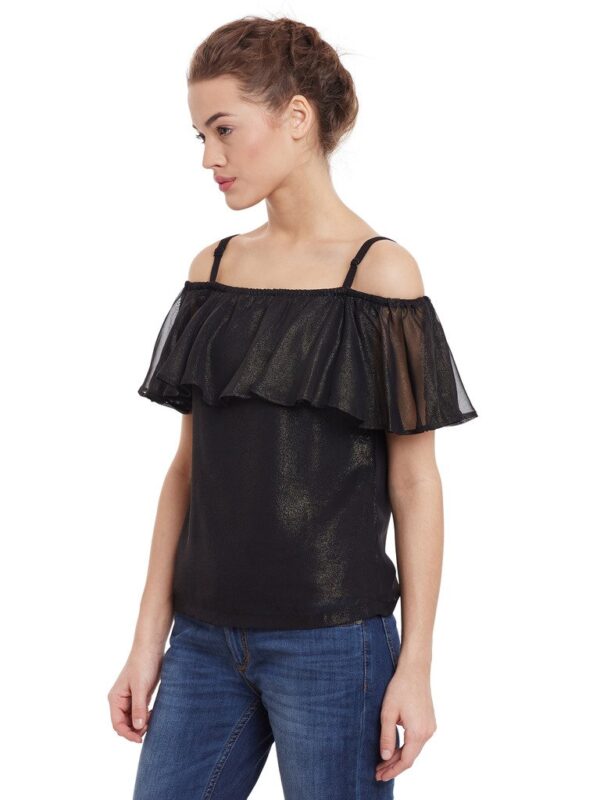 Womens Loose Fit Black Shimmery Off Shoulder Top - Image 3