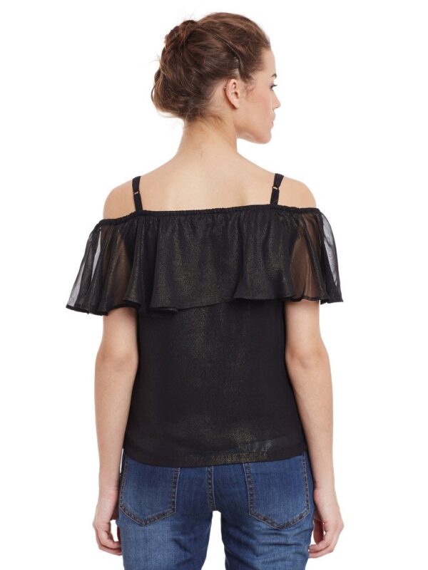 Womens Loose Fit Black Shimmery Off Shoulder Top - Image 4