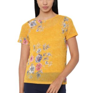 Womens Round Neck Floral Print Top