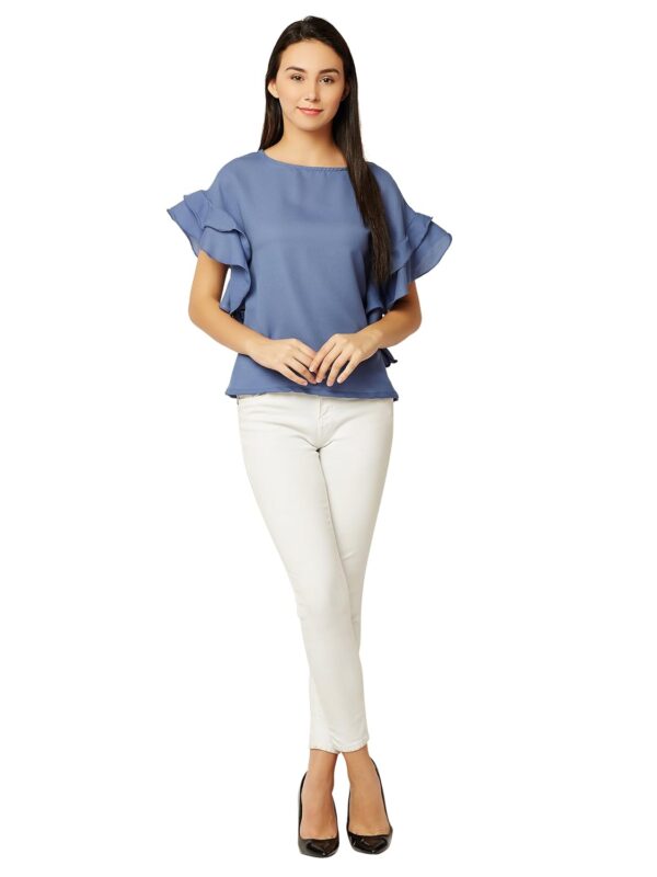 Women's Blue Ruffled Top - Image 2