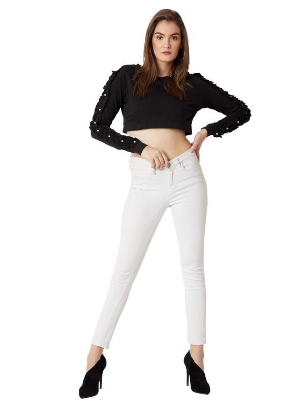 Women's Maroon Ruffled Pearl Crop Top - Image 11