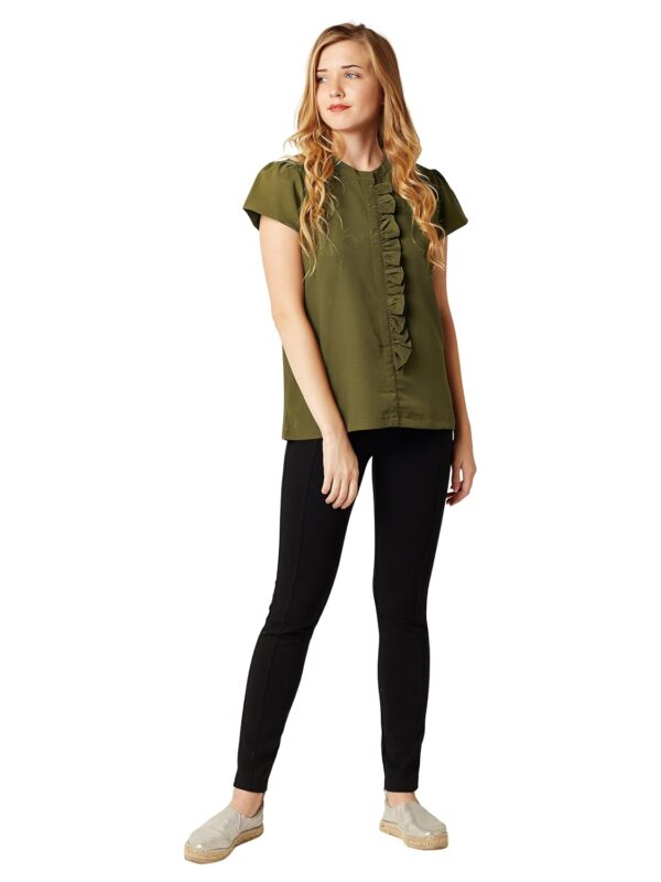 Women's Olive Green Ruffled Top - Image 2