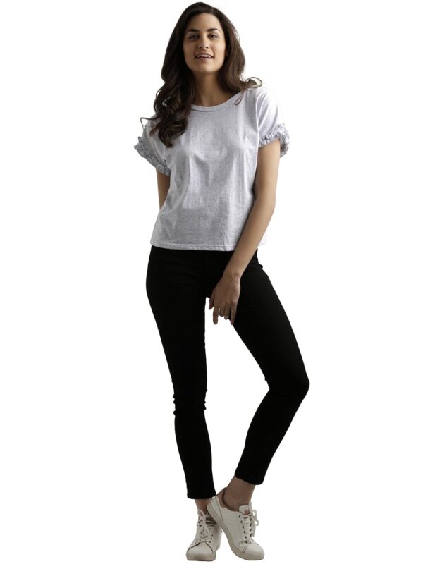 Women's Grey Cotton Frill Top - Image 2