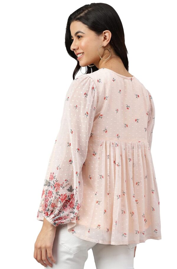 Women's Peach Georgette Floral Print Flared Top - Image 7
