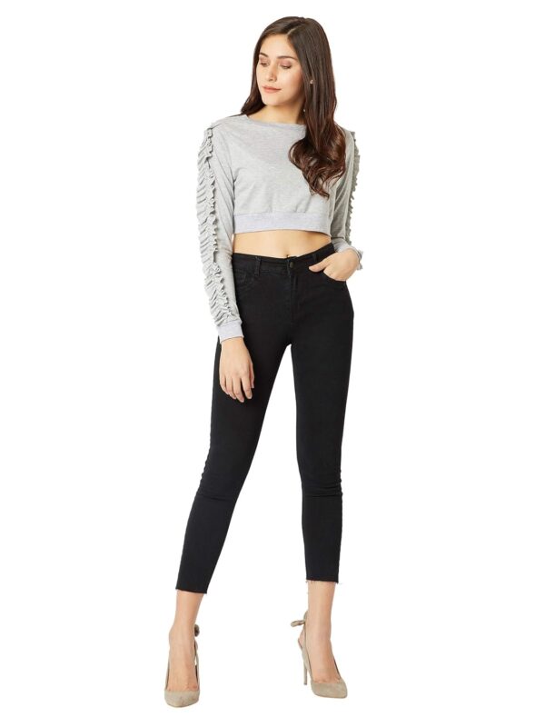 Women's Maroon Ruffled Pearl Crop Top - Image 2