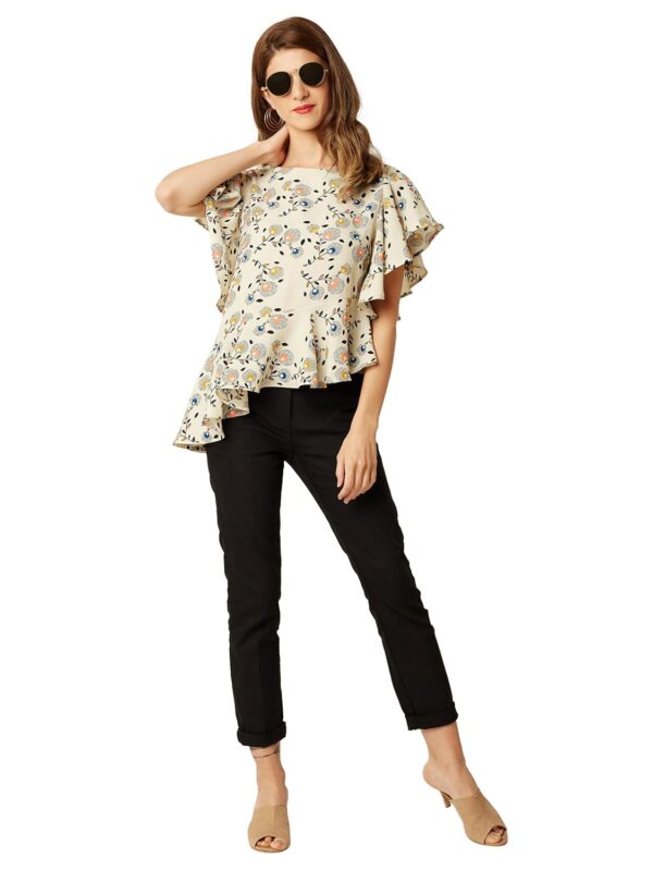 Women's Multicolored High-Low Ruffled Top - Image 2