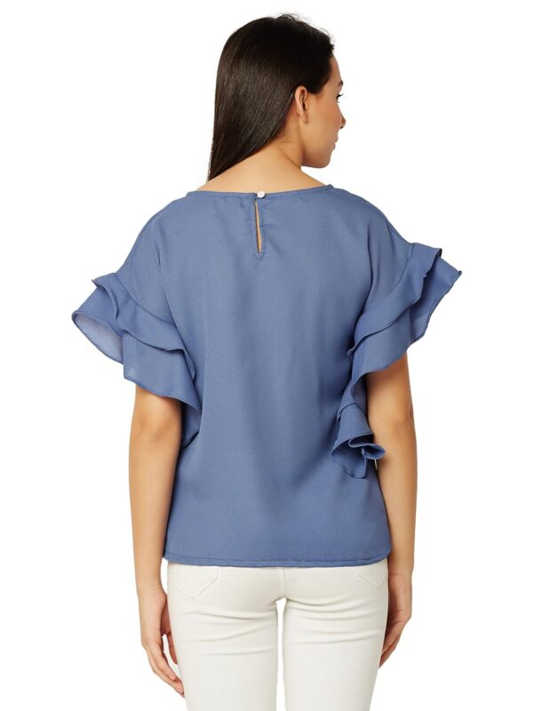 Women's Blue Ruffled Top - Image 4