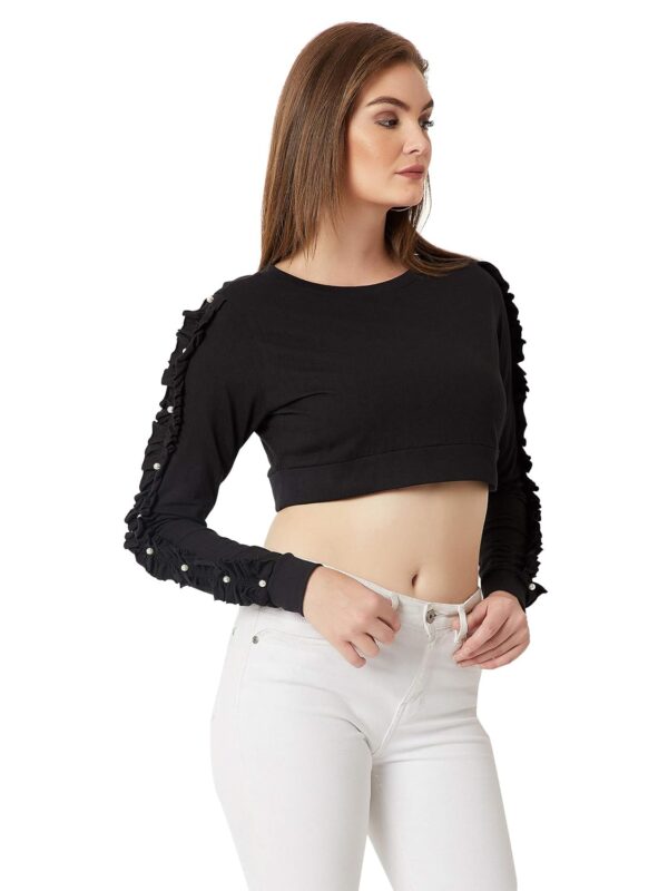Women's Maroon Ruffled Pearl Crop Top - Image 12