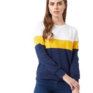 Women's Multicolor Super Soft Regular Round Neck Full Sleeves Cotton Solid Color Block Paneled Boxy Sweatshirt