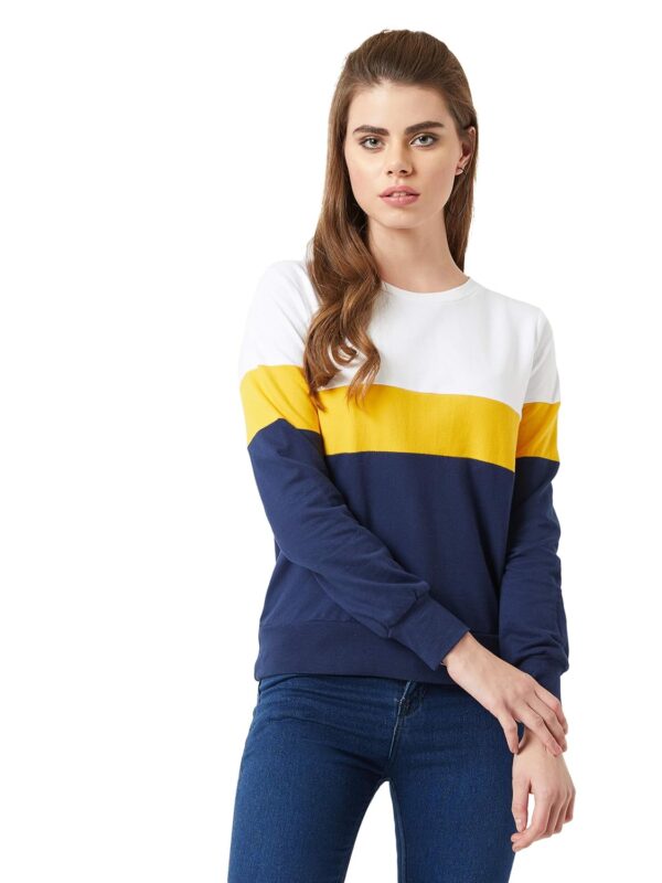 Women's Multicolor Super Soft Regular Round Neck Full Sleeves Cotton Solid Color Block Paneled Boxy Sweatshirt