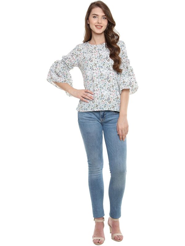 Womens Multicolored Floral Printed Top - Image 2
