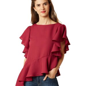 Women's Magenta High-Low Ruffled Top