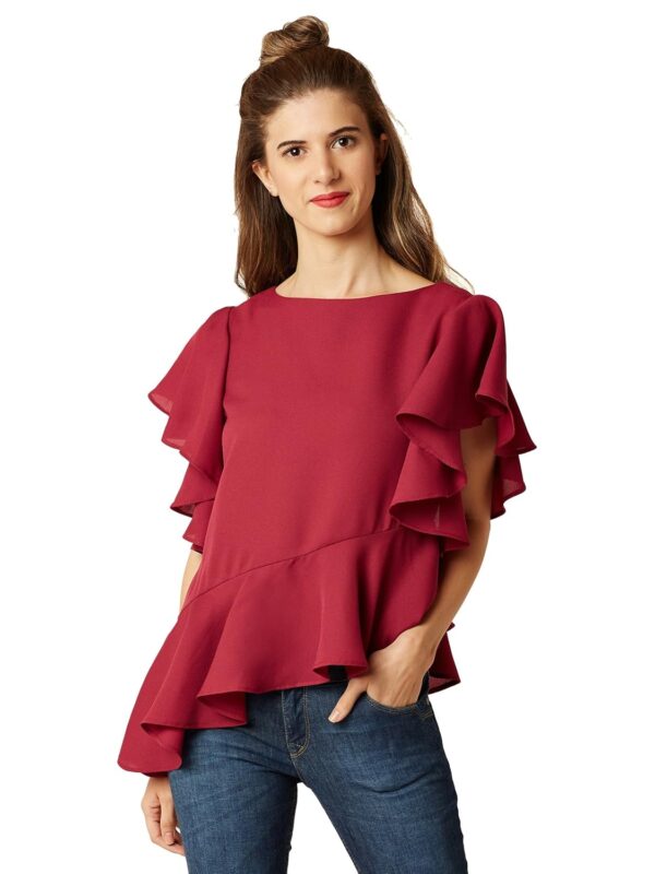 Women's Magenta High-Low Ruffled Top