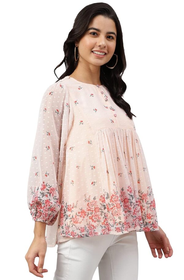 Women's Peach Georgette Floral Print Flared Top - Image 5