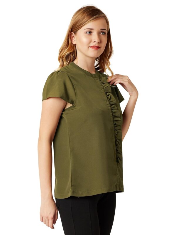 Women's Olive Green Ruffled Top - Image 3