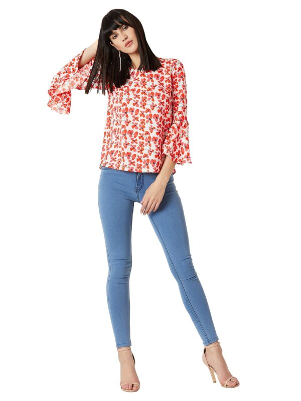 Women's Multicolored Ruffled Floral Print Top - Image 2