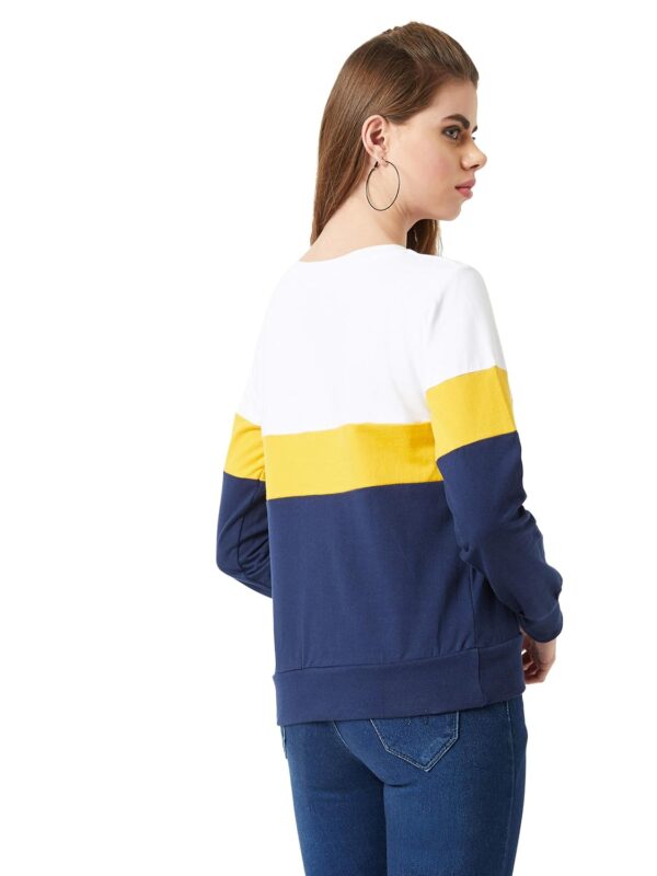 Women's Multicolor Super Soft Regular Round Neck Full Sleeves Cotton Solid Color Block Paneled Boxy Sweatshirt - Image 4