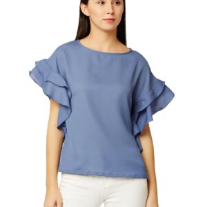 Women's Blue Ruffled Top