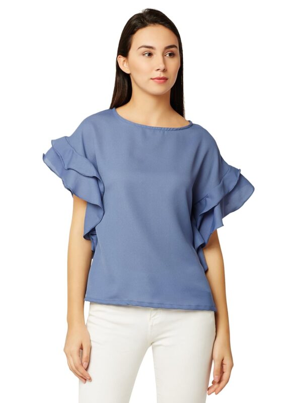 Women's Blue Ruffled Top