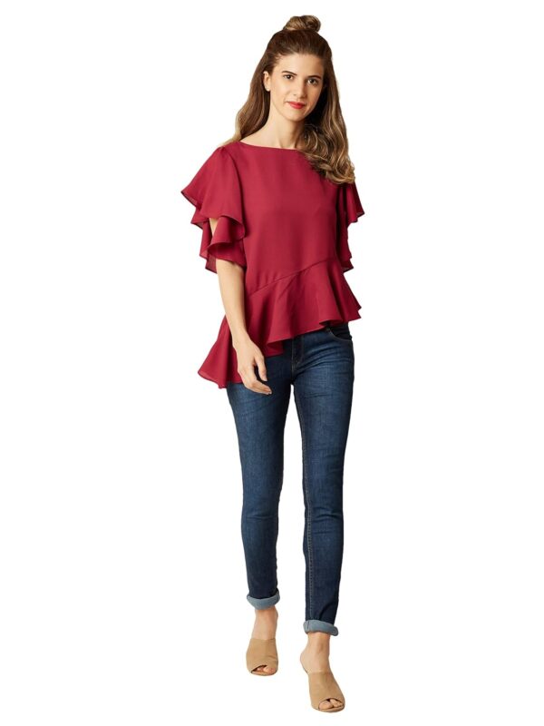 Women's Magenta High-Low Ruffled Top - Image 2