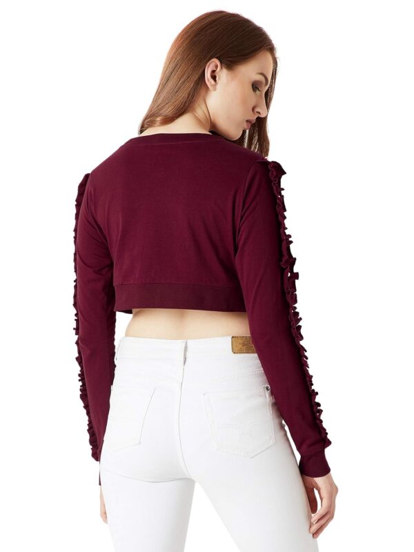 Women's Maroon Ruffled Pearl Crop Top - Image 9