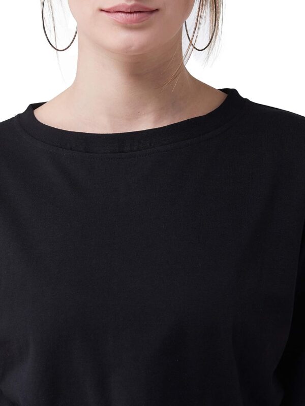 Women's Black Round Neck Full Sleeves Solid Cotton Embroidered Floral Patchwork Boxy Crop Top - Image 6