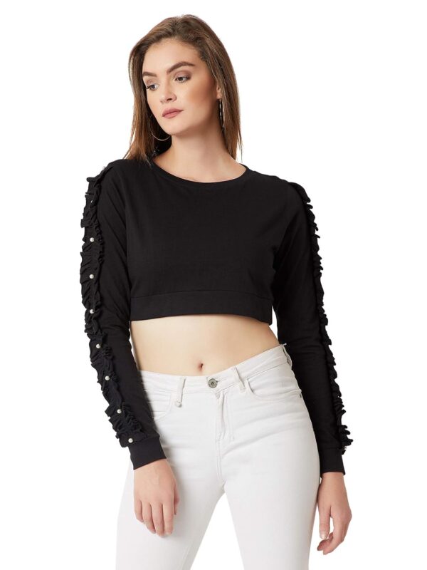 Women's Maroon Ruffled Pearl Crop Top - Image 10