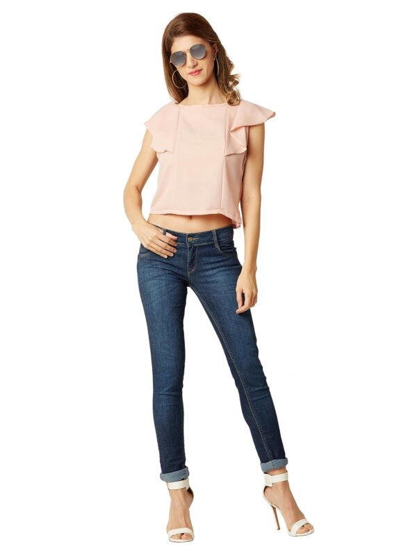 Women's Light Pink Ruffled Crop Top - Image 2