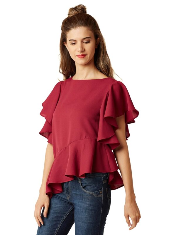 Women's Magenta High-Low Ruffled Top - Image 3