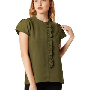 Women's Olive Green Ruffled Top