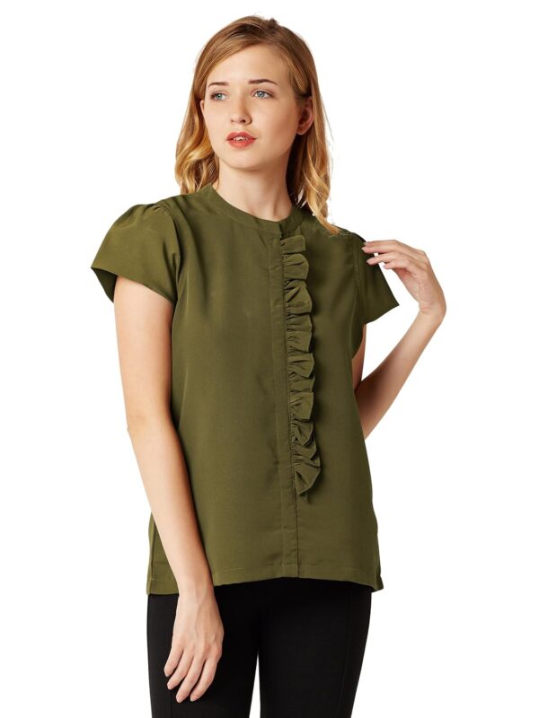 Women's Olive Green Ruffled Top