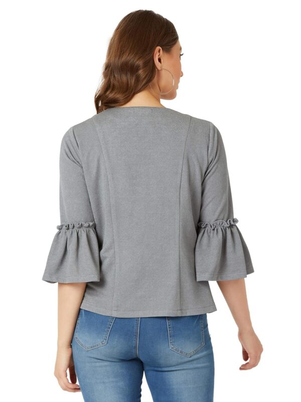 Women's Grey Solid Ruffle Jacket - Image 5