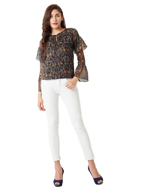 Women's Multicolored Floral Print Sheer Top - Image 2