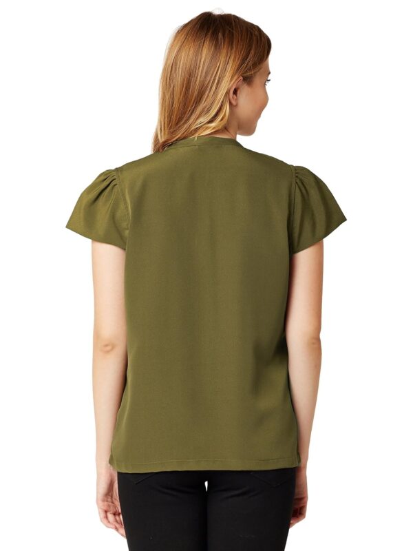 Women's Olive Green Ruffled Top - Image 4