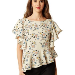 Women's Multicolored High-Low Ruffled Top