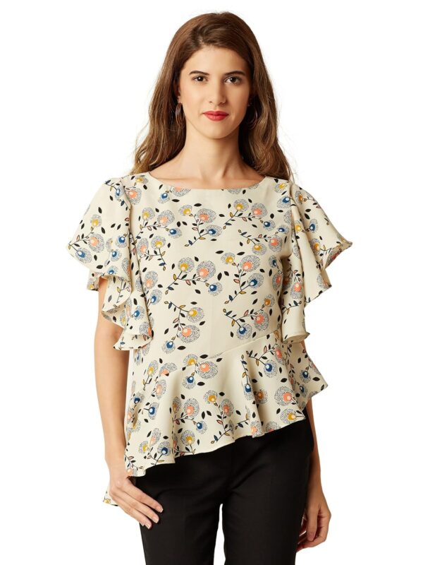 Women's Multicolored High-Low Ruffled Top