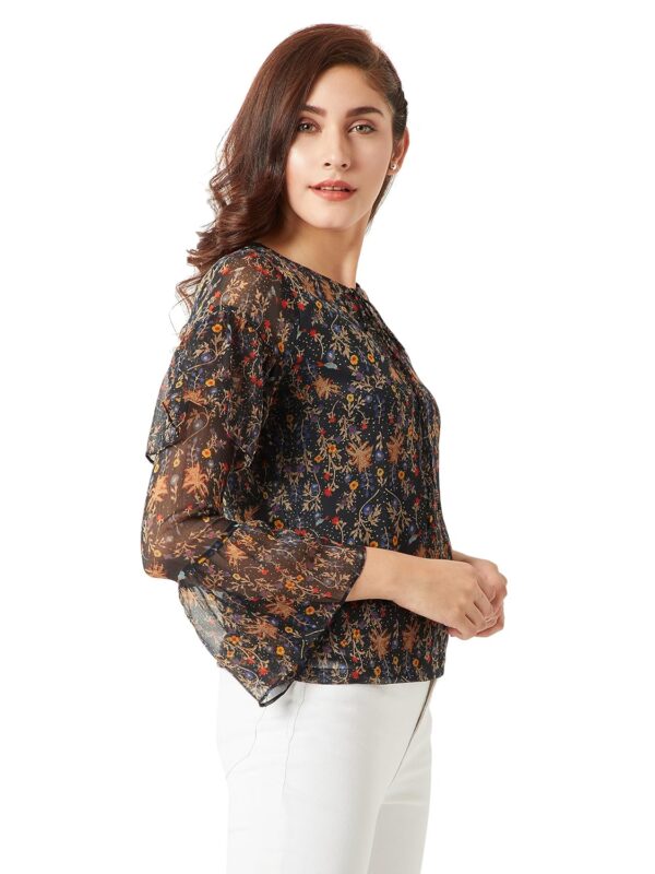 Women's Multicolored Floral Print Sheer Top - Image 3
