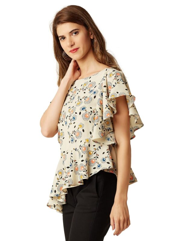 Women's Multicolored High-Low Ruffled Top - Image 3