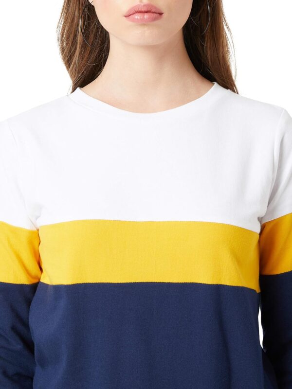 Women's Multicolor Super Soft Regular Round Neck Full Sleeves Cotton Solid Color Block Paneled Boxy Sweatshirt - Image 5
