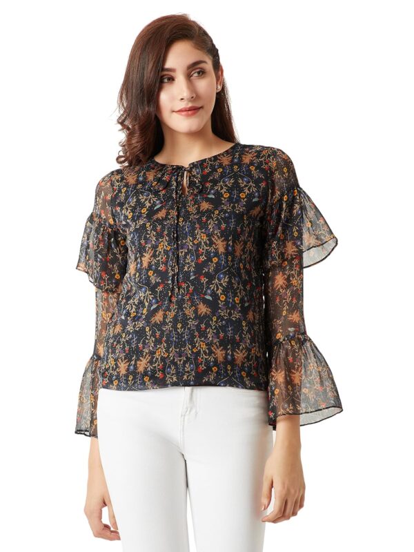 Women's Multicolored Floral Print Sheer Top