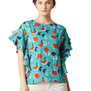 Women's Relaxed Fit Printed Ruffled Top