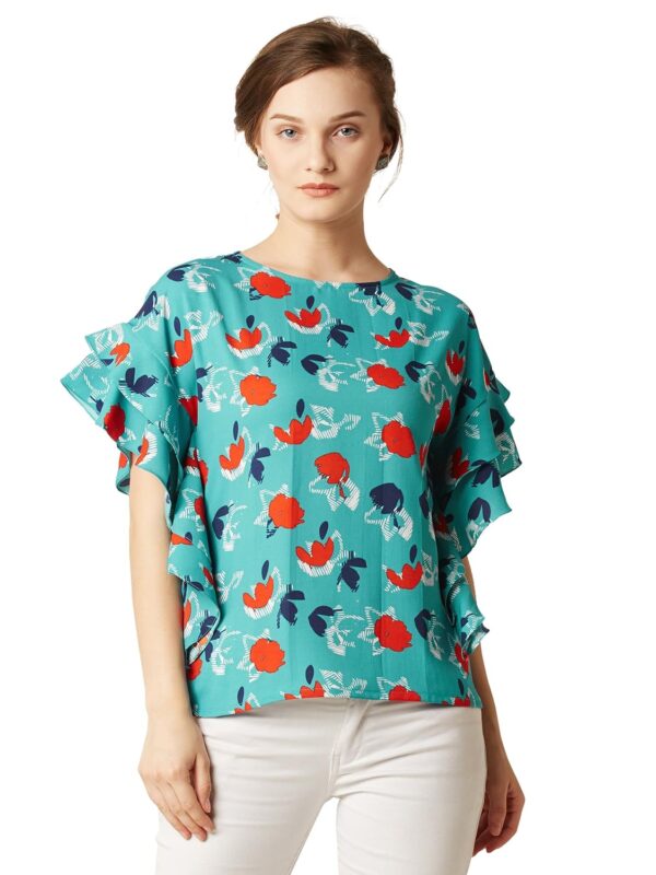 Women's Relaxed Fit Printed Ruffled Top
