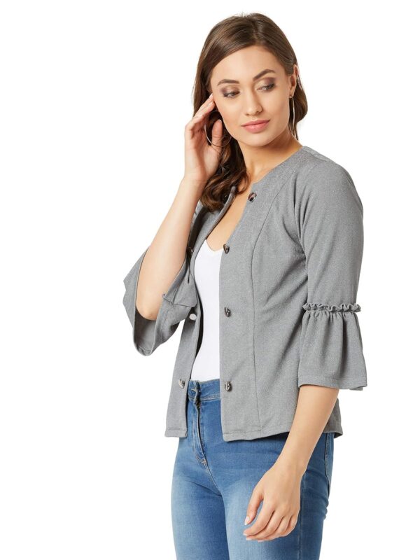 Women's Grey Solid Ruffle Jacket - Image 3