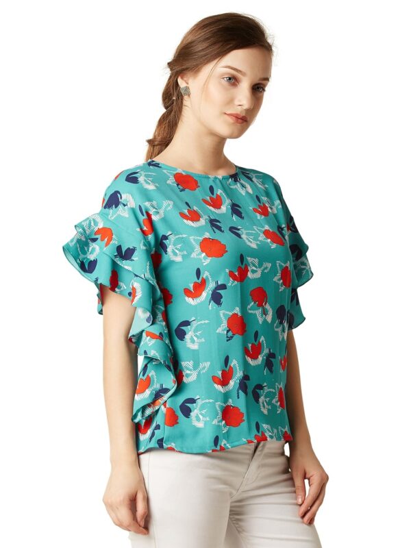 Women's Relaxed Fit Printed Ruffled Top - Image 3