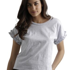 Women's Grey Cotton Frill Top