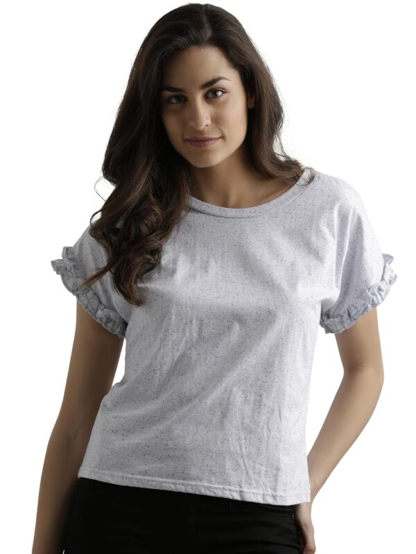 Women's Grey Cotton Frill Top