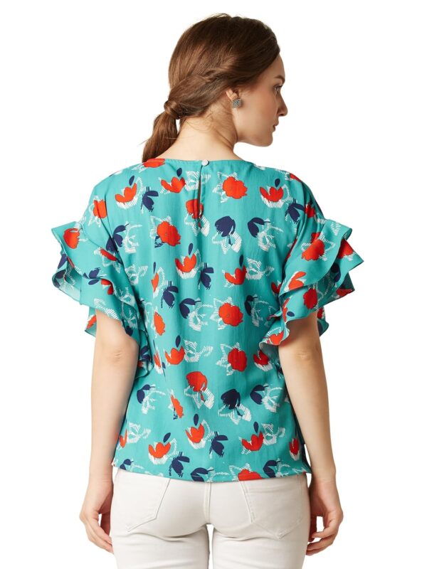 Women's Relaxed Fit Printed Ruffled Top - Image 4